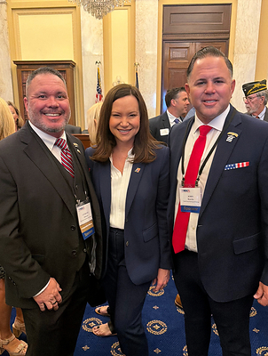 From left: Good Greek Moving & Storage Chief of Staff Anthony Johnson; U.S. Sen. Ashley Moody of Florida; and Good Greek Director of Business Development John Rourke following discussions during the American Trucking Associations’ Moving & Storage Conference Call on Washington in Washington, D.C.