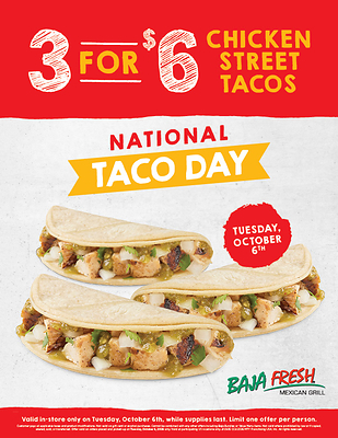 Baja Fresh Celebrates National Taco Day With 3 Chicken Street Tacos for $6 
