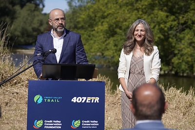 Jose Espinosa, President & CEO, 407 ETR and Christina Basil, VP Communications & Government Relations, 407 ETR sharing remarks at the gift announcement.