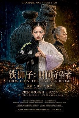 Poster for “Iron Lion: The Sentinel of Time,” a 17-minute AI-generated short film inspired by Cangzhou’s historic Iron Lion.