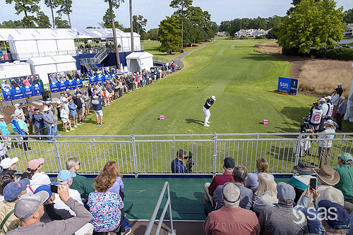 Crowds gather at the first tee to watch the SAS Championship Crowds gather at the first tee to watch the SAS Championship