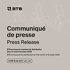 BTB Announces its Distribution for the Month of October 2026