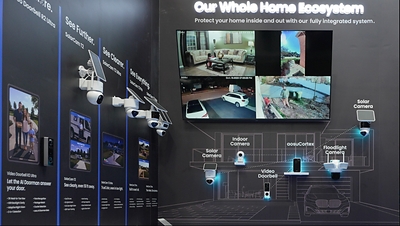 The SolarCam T2 family on display alongside the wider aosu home security ecosystem.