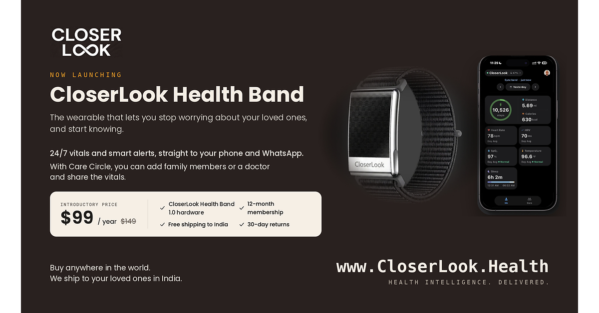 CloserLook.AI, Launches the CloserLook Health Band for your loved ones.