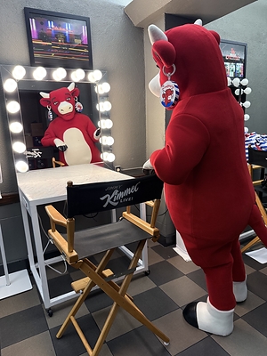 The Not Laughing Cow waits in Jimmy Kimmel’s dressing room ahead of an appearance on “Jimmy Kimmel Live” in Brooklyn, where she revealed why she stopped laughing after more than 100 years. The Not Laughing Cow waits in Jimmy Kimmel’s dressing room ahead of an appearance on “Jimmy Kimmel Live” in Brooklyn, where she revealed why she stopped laughing after more than 100 years.