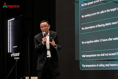 Dr. Drew Feng shares key results from Ampace’s PU100 large-scale fire test.