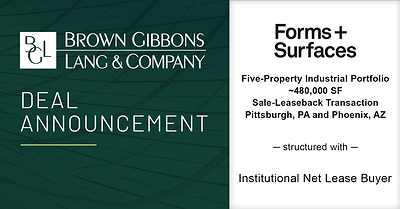 BGL’s Real Estate Team Advises Forms+Surfaces on Sale-Leaseback with Institutional Net Lease Buyer