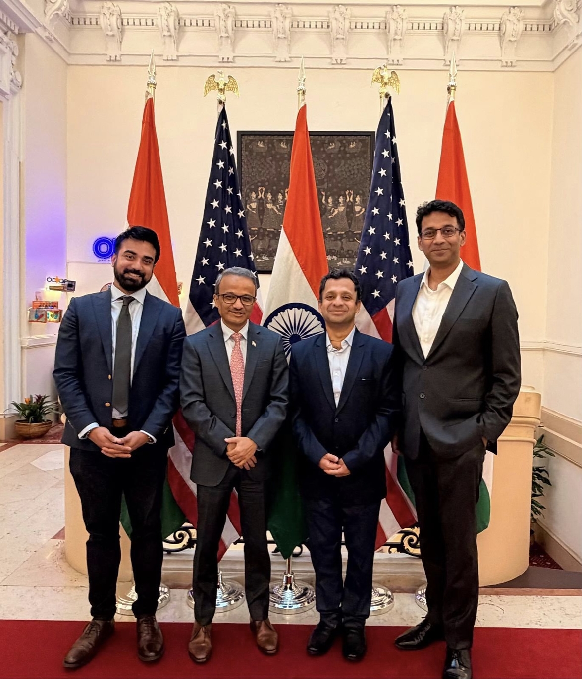 Kaushik Bhatta, Consul General Binaya Srikanta Pradhan, Ganesh Ramakrishnan and Ritwik Banerjee at the Consulate General of India in New York.