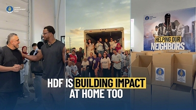 Azeez Al-Shaair packing welcome home kits for families in Houston Azeez Al-Shaair packing welcome home kits for families in Houston