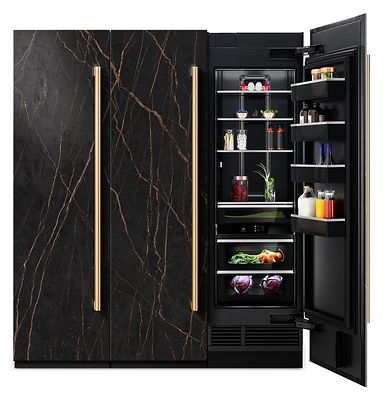 Achieve a flawless, monolithic aesthetic with custom refrigerator panels by JennAir® x Dekton®. These curated panels allow your refrigeration to blend effortlessly into Dekton countertops and cabinetry, creating the striking appearance of continuous natural stone. JennAir brand ensures your appliances become an intentional, cohesive extension of your design vision.
