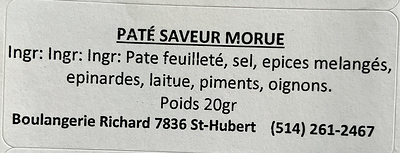 Mise en garde à la population - Présence non déclarée de blé et de poisson dans divers pâtés préparés et vendus par l'entreprise Boulangerie Richard