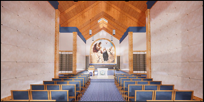 The chapel space inside the Chapel Mausoleum of Our Lady will feature an original mosaic centerpiece inspired by Mary's Assumption. The chapel is ideal for committal services, reflection, prayer, and honoring your loved ones' memories.  