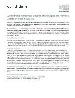 Lundin Mining Announces Updated Share Capital and Provides Update on Share Buybacks