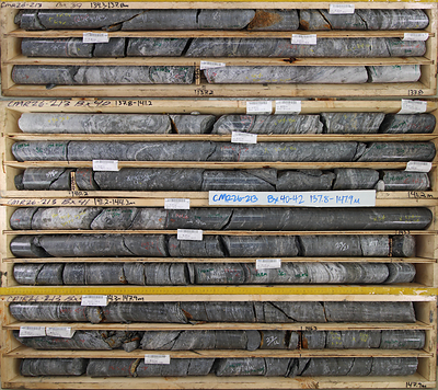 Figure 2: Mineralization in CMR26-213, including 992 g/t silver and 4.8 g/t gold from 135.5 to 136.1 meters. 
See the Note regarding drill core photographs.
