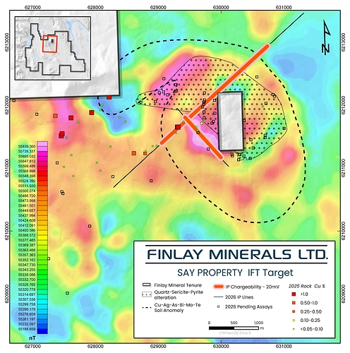 Figure 1.    Plan View of >20mV Chargeability Anomaly on the IFT Target.