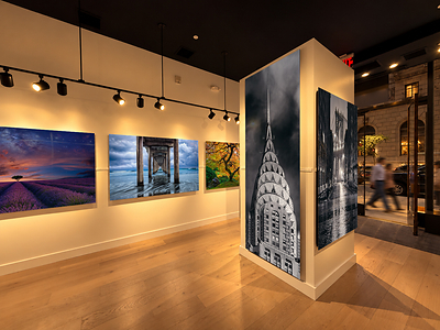 Peter Lik's large-format landscape and cityscape photography, including The Chrysler and Vintage Road, on display inside LIK Fine Art's Fifth Avenue gallery in New York City. Peter Lik's large-format landscape and cityscape photography, including The Chrysler and Vintage Road, on display inside LIK Fine Art's Fifth Avenue gallery in New York City.