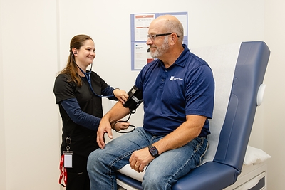 Cabinetworks Group team member utilizing a service offered at the free on-site health clinic Cabinetworks Group team member utilizing a service offered at the free on-site health clinic
