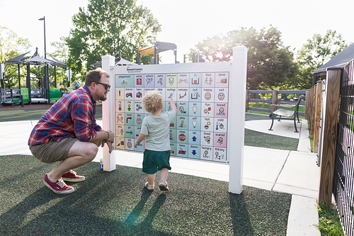 Communication boards are found on playgrounds and in other public spaces. Communication boards are found on playgrounds and in other public spaces.