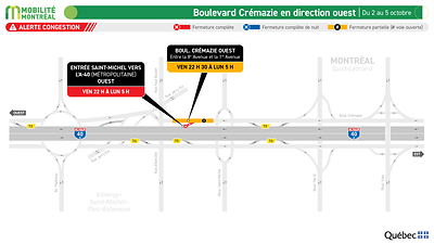 2. Boulevard Crémazie en direction ouest, du 2 au 5 octobre 2. Boulevard Crémazie en direction ouest, du 2 au 5 octobre