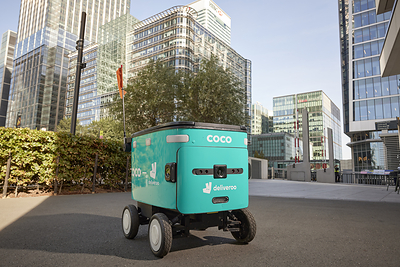A Coco Robotics delivery robot in London