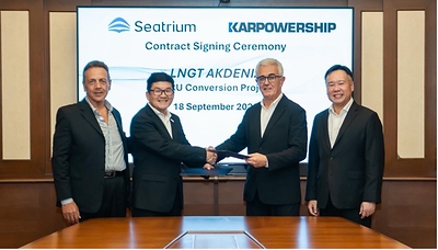 Karpowership and Seatrium mark the award of LNGT Akdeniz, the partnership's ninth FSRU conversion project.
From left to right – Mr. Osman Murat Karadeniz, Chairman, Karpowership, Mr. Alvin Gan, Executive Vice President, Repairs & Upgrades, Seatrium, Mr. Gokhan Kocak, Chief Technical Operations Officer, Karpowership and Mr. Chris Ong, Chief Executive Officer, Seatrium.
From left to right – Mr. Osman Murat Karadeniz, Chairman, Karpowership, Mr. Alvin Gan, Executive Vice President, Repairs & Upgrades, Seatrium, Mr. Gokhan Kocak, Chief Technical Operations Officer, Karpowership and Mr. Chris Ong, Chief Executive Officer, Seatrium.

Photo Credit: Seatrium
