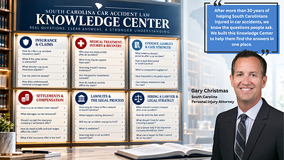 South Carolina personal injury attorney Gary Christmas helped develop the Christmas Injury Lawyers Car Accident Law Knowledge Center around questions that can arise after a collision. The new online resource includes 40 in-depth guides addressing more than 400 questions about South Carolina car accident claims and the legal process.
