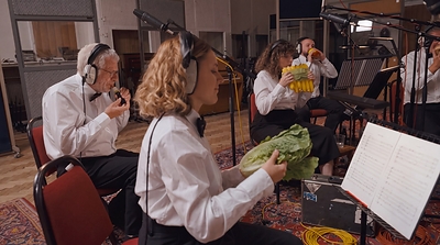 Members of the London Vegetable Orchestra record Chipotle’s original song, “From Ground to Sound,” using instruments made from vegetables at Abbey Road Studios in London.