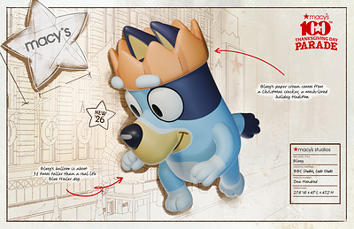 BBC Studios and Macy’s announced that a brand-new Bluey balloon inspired by the fan-favorite "Christmas Swim" episode will take to the skies above New York City as part of the 100th Macy’s Thanksgiving Day Parade®. BBC Studios and Macy’s announced that a brand-new Bluey balloon inspired by the fan-favorite "Christmas Swim" episode will take to the skies above New York City as part of the 100th Macy’s Thanksgiving Day Parade®.