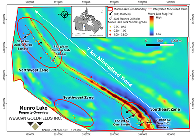 Figure 2: Munro Lake Project showing planned 2026 drill hole locations.