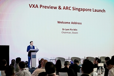 Dr Lam Pin Min, Chairman, Eleotri, delivers the welcome address at the VXA Preview and ARC Singapore launch. Dr Lam Pin Min, Chairman, Eleotri, delivers the welcome address at the VXA Preview and ARC Singapore launch.
