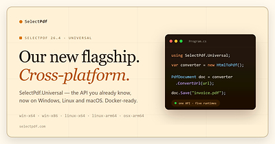SelectPdf Releases SelectPdf.Universal, Its New Flagship .NET PDF Library for Windows, Linux and macOS on Apple Silicon