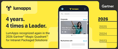 LumApps reconnu Leader du Magic Quadrant™ 2026 de Gartner® pour les solutions intranet packagées
