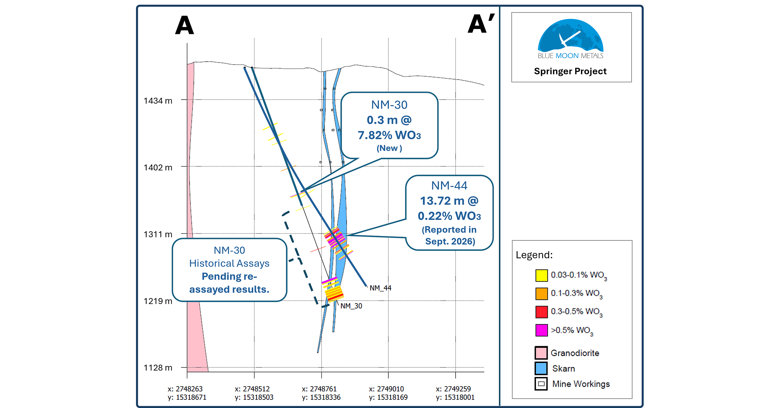Blue Moon Announces Further Results from Assays at Springer, Including a New Intercept of 0.3 m of 7.84% WO₃