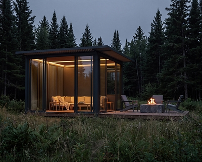 The OS1 solar pavilion and power deck can be configured as an outdoor gathering space.