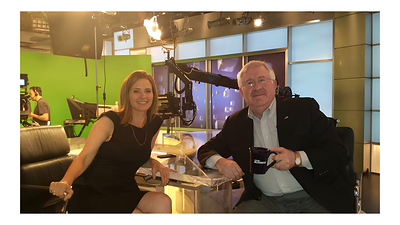 Blasingame with host, JJ Ramberg, on the set of MSNBC's "Your Business," New York, NY, 2018