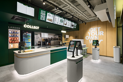 Inside Subway's new Blueprint restaurant at Amstel Station, Amsterdam.