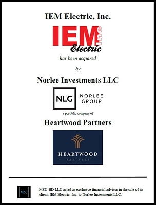 Madison Street Capital Acts as Exclusive Advisor to IEM Electric, Inc. ("IEM") on its Sale to Norlee Group ("NLG")