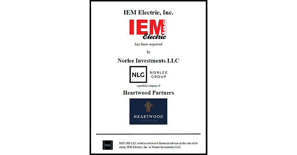 Madison Street Capital Acts as Exclusive Advisor to IEM Electric, Inc. ("IEM") on its Sale to Norlee Group ("NLG")