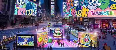 First look: A newly revealed rendering from the event production team previews the Tamagotchi Times Square Spectacular, the free fan experience coming to New York City on November 22, 2026. Credit line: Courtesy of Bandai Namco Toys & Collectibles America Inc.