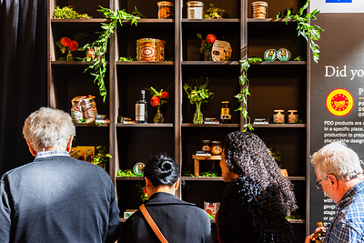 Attendees explore the European product market