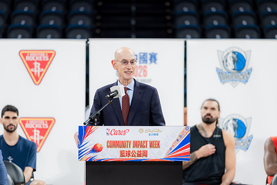 NBA Commissioner Adam Silver delivers remarks at the Tip-Off Day of the “NBA Cares x Sands Cares Community Impact Week 2026” at The Venetian Arena on Thursday. NBA Commissioner Adam Silver delivers remarks at the Tip-Off Day of the “NBA Cares x Sands Cares Community Impact Week 2026” at The Venetian Arena on Thursday.