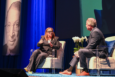 John Wooden Global Leadership Award recipient Cori Close in conversation with Brian Cornell, board chairman and former chief executive officer of Target Inc.