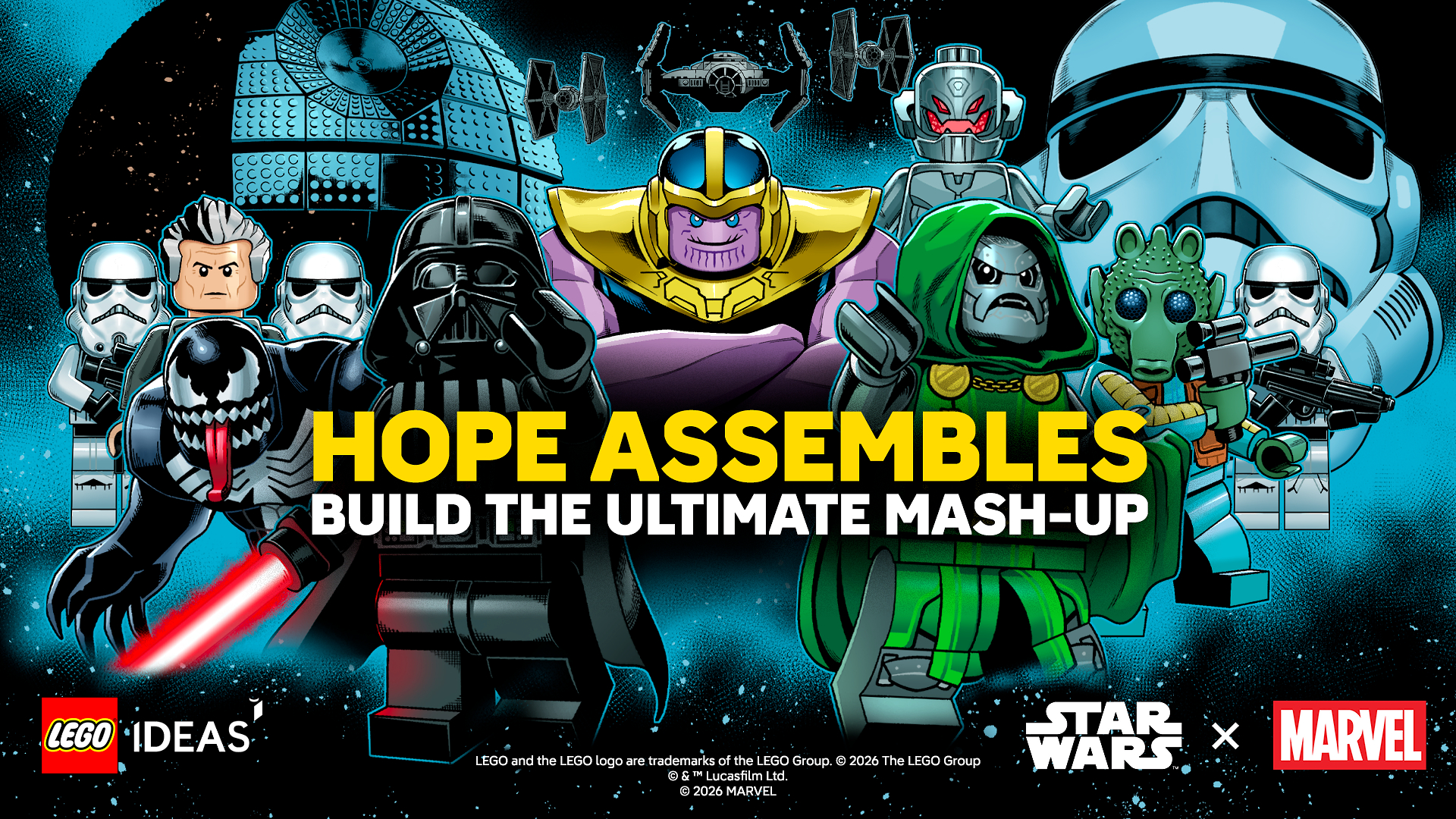 LEGO Ideas Hope Assembles Star Wars and Marvel mash-up challenge key art