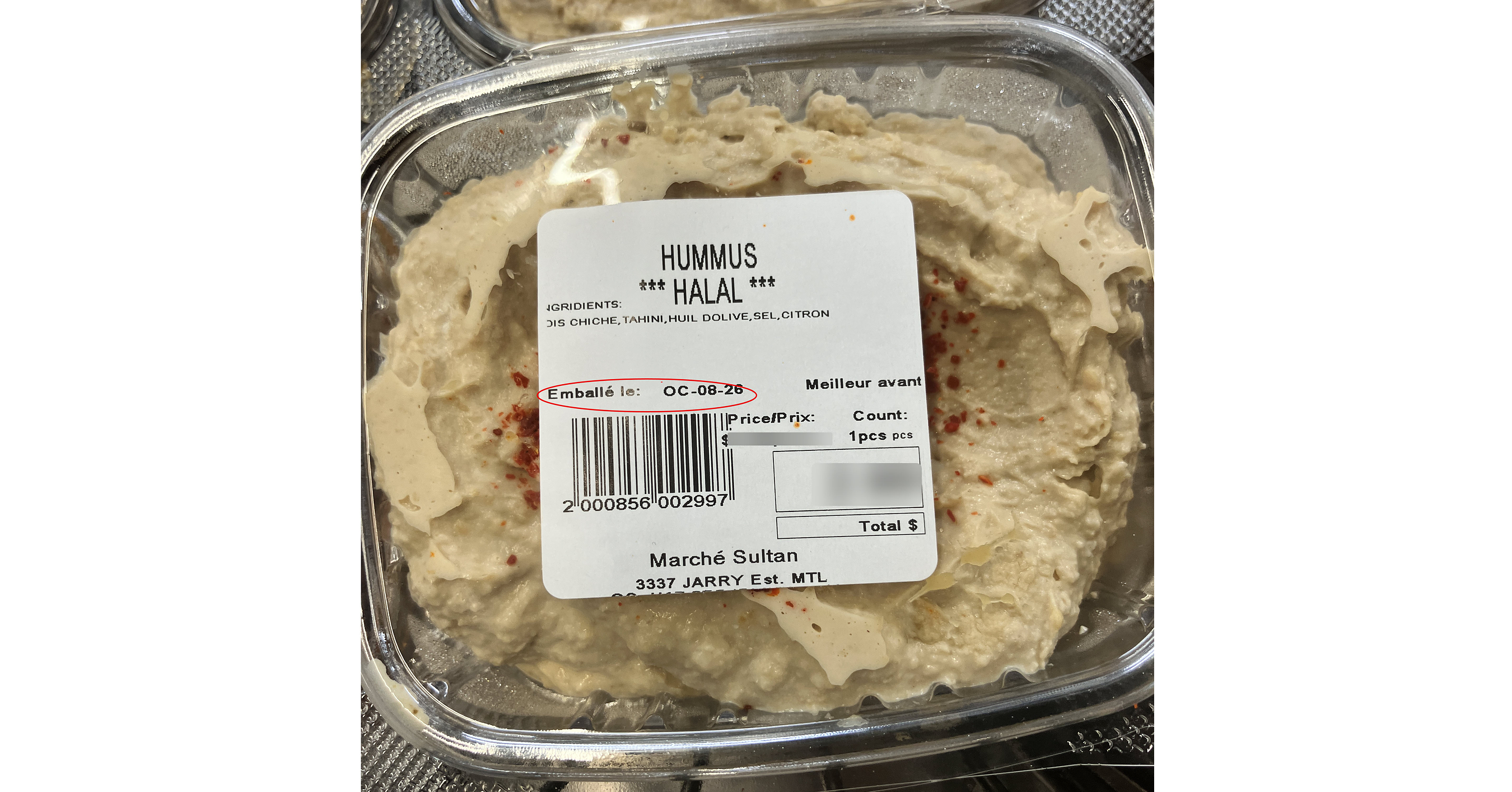 Mise en garde Ã  la population - PrÃ©sence possible de E. coli dans du hummus halal prÃ©parÃ© et vendu par l'entreprise MarchÃ© Sultan