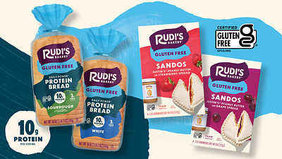 Rudi’s Bakery® Introduces Two New Certified Gluten Free Innovations: Sandos Crustless Pocket PB&J Sandwiches with Justin’s® Peanut Butter and Daily Power™ Protein Bread