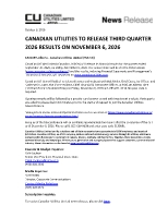 CANADIAN UTILITIES TO RELEASE THIRD QUARTER 2026 RESULTS ON NOVEMBER 6, 2026