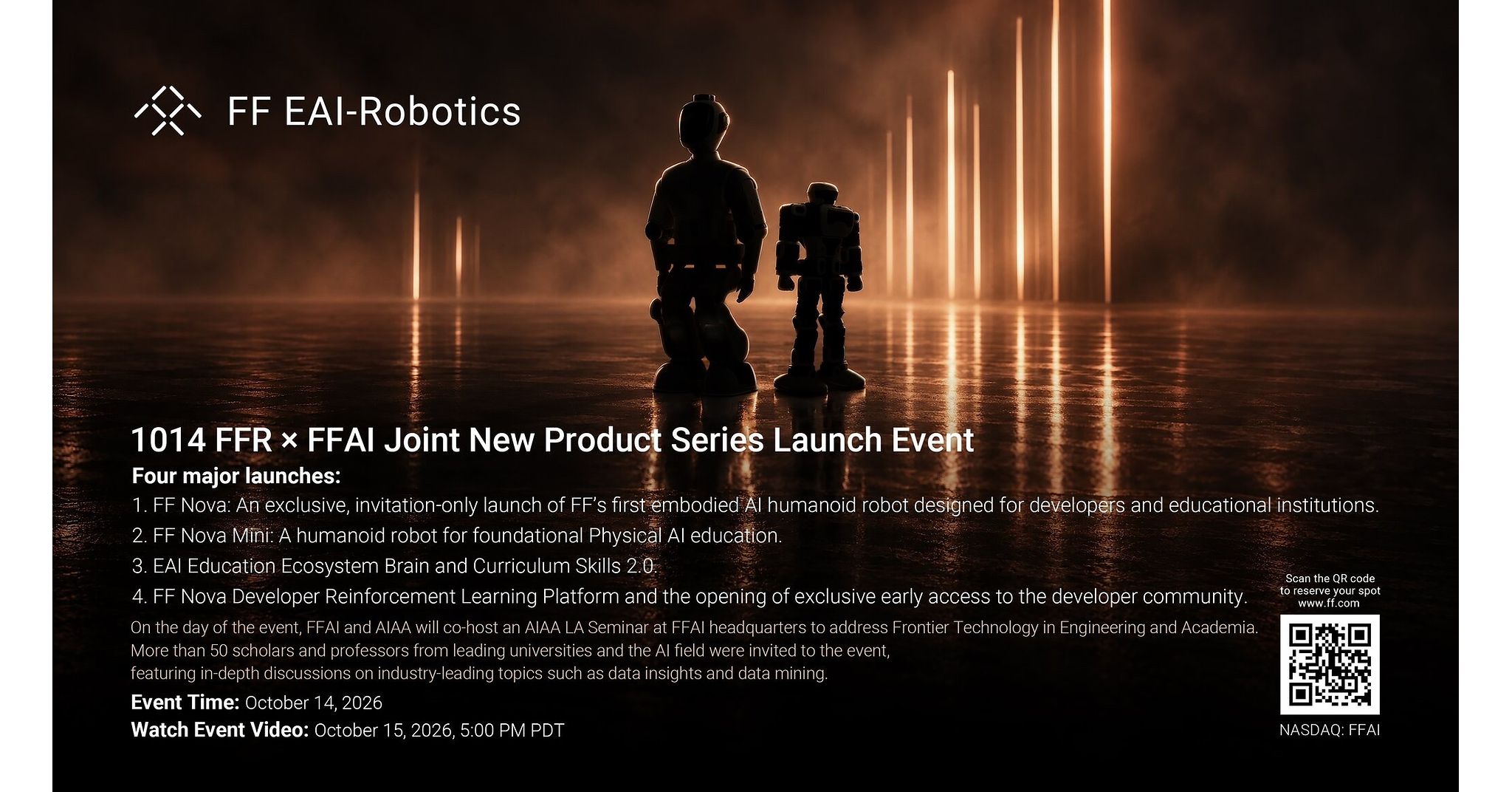 FF EAI Robotics Ecosystem Inc. (NASDAQ: FFR) Highlights Faraday Future Announcement: This Week's Investor Weekly Report from YT Jia Rescheduled to October 14; FFR and FFAI to Host Joint New Product Launch Event on October 14