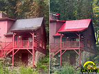 Curbside view of a Carolina home before and after Gator Metal Roofing installs a red metal roof.