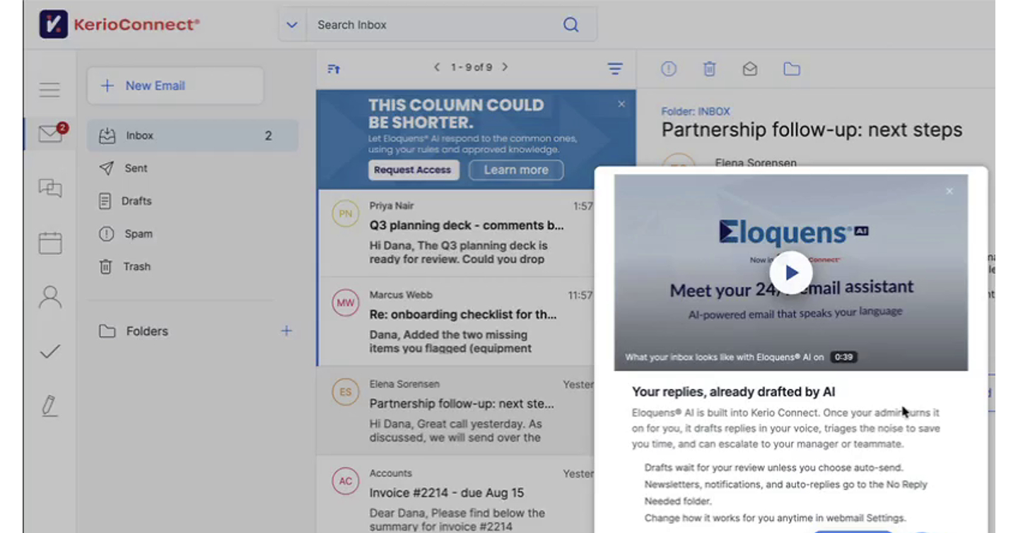 GFI integra Eloquens® AI directamente en GFI KerioConnect®