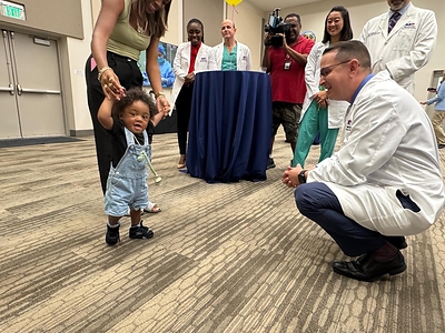 Jay'Ce celebrates his first birthday with his care team. 